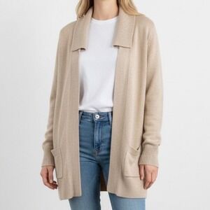 Vivienne Tam Vintage Wool Blend Open Front Cardigan Beige Quiet Luxury Large